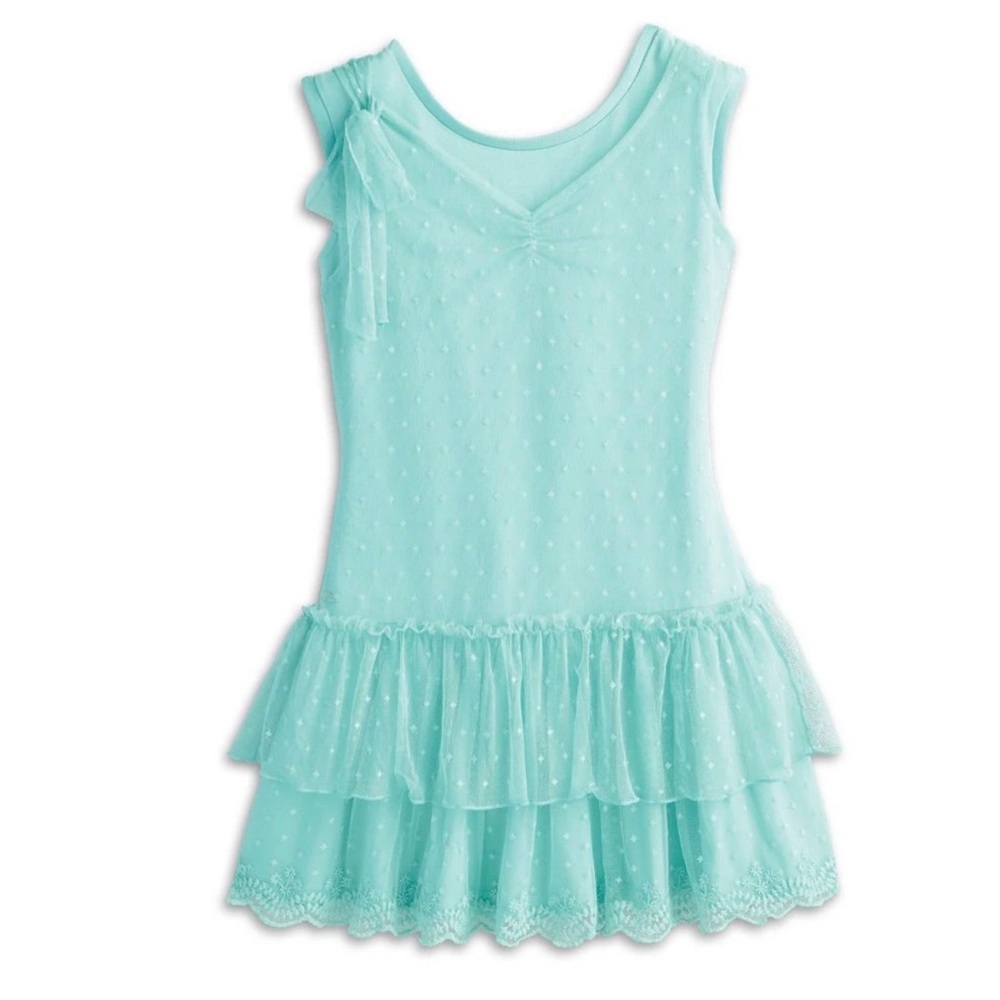 American‎ Girl Truly Me Spring Breeze Dress Girls Size 10 Aqua Mesh Ruffle